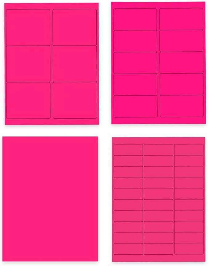 JAM PAPER Shipping & Mailing Address Labels - Multi Size Assortment - Neon Pink - 370/Pack