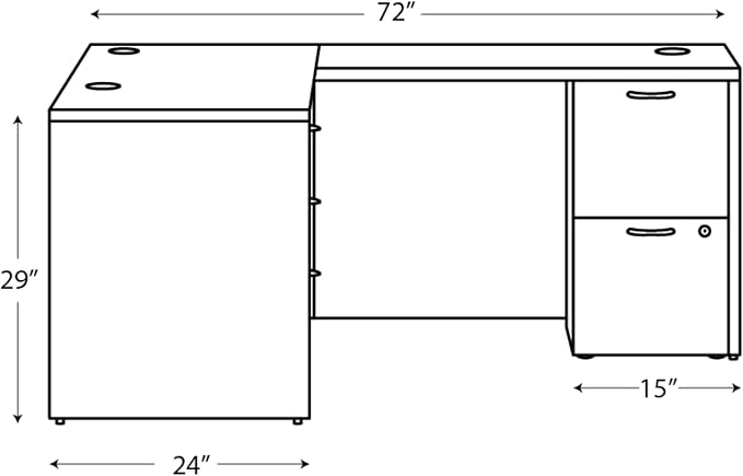 HON MOD L-Desk with Dual Pedestals, Home Office L Shape Executive Desk with Drawers, 66" W x 72" D, Mahogany