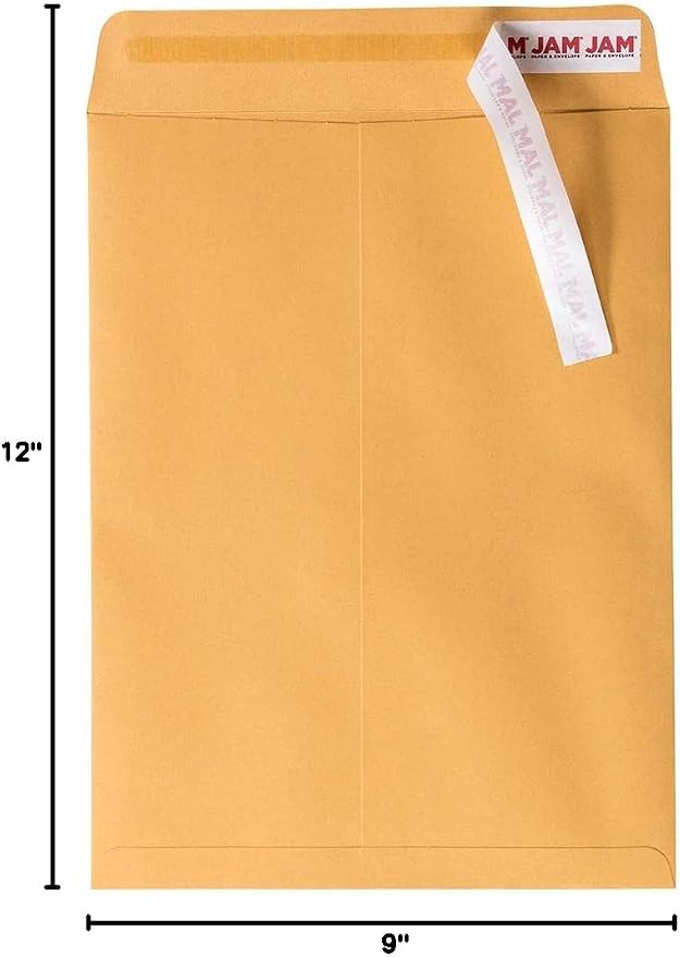 JAM PAPER 9 x 12 Open End Catalog Premium Envelopes with Peel and Seal Closure - Brown Kraft Manila - 50/Pack
