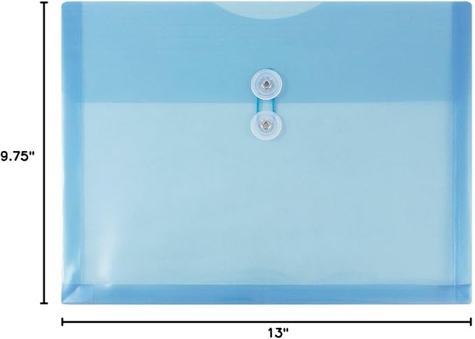 JAM PAPER Plastic Envelopes with Button & String Tie Closure - Letter Booklet - 9 3/4 x 13 - Blue - 12/Pack