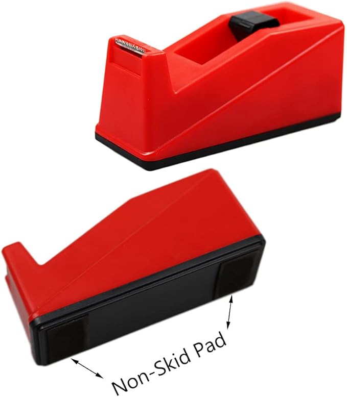 DBKMPZ Classic Desktop Tape Dispenser,1 in Core,Non-Skid Base - with 1 Premium Rolls Invisible Clear Tape, Perfect for Office, Home, School (Red)