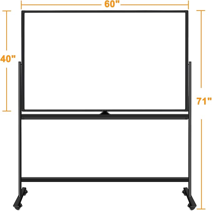 Double-Sided 5' x 3' Dry Erase Board with Stand, 60"x40" Large Magnetic Standing Easel Whiteboard Rolling Whiteboard on Wheels, with 2 Eraser, 6 Markers, 20 Magnets
