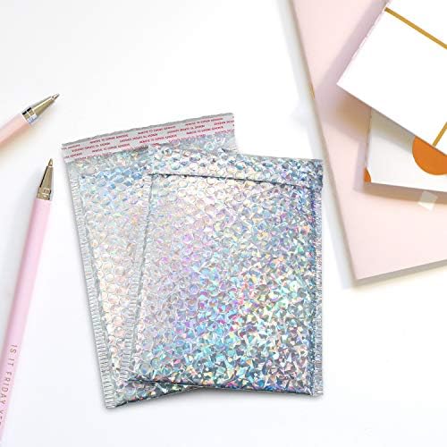 Outus 30 Pcs 7 x 11 Inch Holographic Bubble Mailers Waterproof Padded Shipping Envelopes Cute Bubble Padded Self Sealing Cushion Envelopes for Mailing Shipping Packing