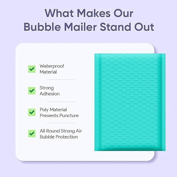Teal Bubble Mailers 12x15, Self Seal Poly Padded Envelopes, 50 Pack | Holds Clothing & Bulk Items, No Tape Needed, Cushioned Protection, Water-Resistant Poly, Bulk Pack for Small Business