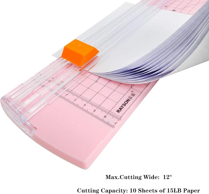 Rayson Paper Cutter Trimmer, A4 Size, 12" Craft Cutter, Light Pink | A4 12" paper trimmer for coupons, craft paper, photos and DIY projects; compact light pink design.