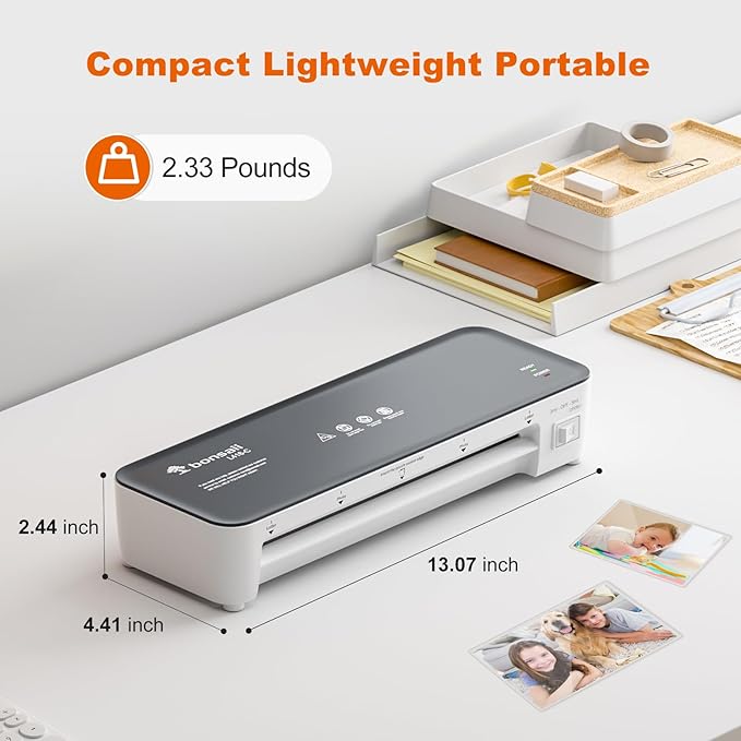 Bonsaii 9 Inch Laminator Machine with 50 Laminating Sheets, Jam-Free Tech | Patented anti-jam tech, 3-min preheat, fits Letter/photo/ID cards, lightweight, ideal for teacher school classroom office