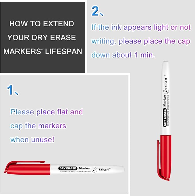 SFAIH Fine Tip Dry Erase Markers - 72 Pack 12 Colors Whiteboard Erasable Markers Bulk, Ideal For Teachers, Offices and Creative Projects, Non-Toxic Easy Clean