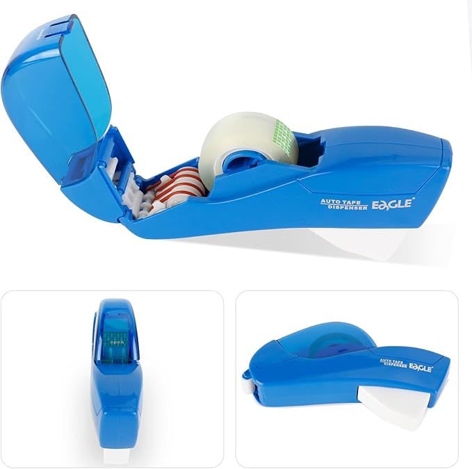 Eagle Automatic Tape Dispenser, Handheld & Portable Design, Office Tape Gun, One-Handed Operation with Safety Blade for Office, Home, DIY or Packaging (Includes 2 Free Tapes)(Blue)