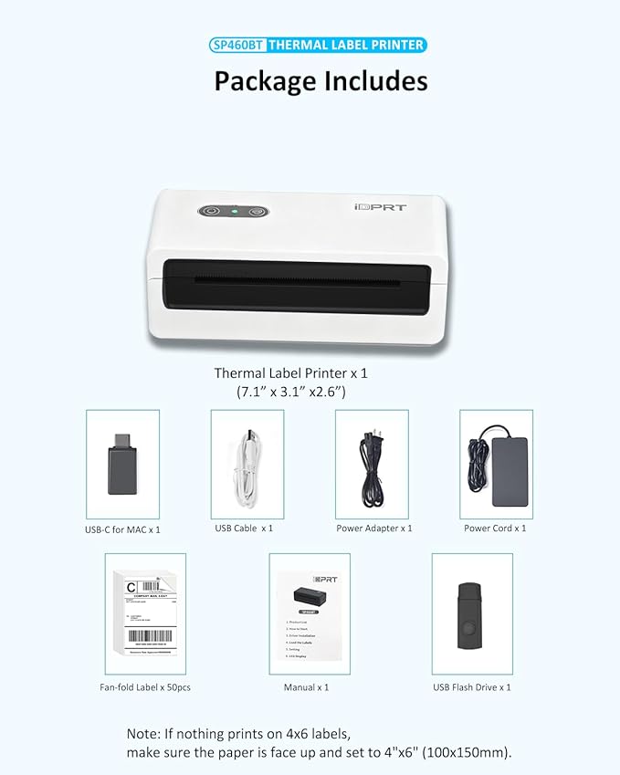 Bluetooth Thermal Shipping Label Printer, 4x6 Wireless High-Speed Label Printers for Small Business, Compatible with Android, iPhone, Windows & Mac, Widely Used for Tiktok, Shopify, USPS, SP460BT