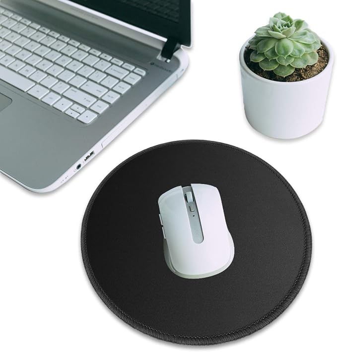 3 Pack Round Mouse Pads with Stitched Edges, 7.87×7.87 in Black | Anti-Fray Stitched Edges,Smooth Lycra Surface,Non-Slip Rubber Base,Machine Washable and Fade-resistant,Suitable for All Mouse