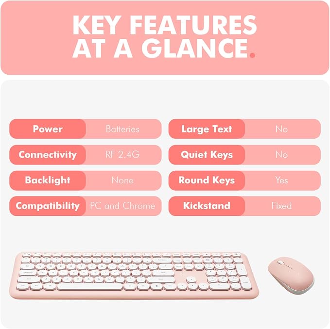 X9 Pink Keyboard and Mouse Wireless | Cute Wireless Keyboard and Mouse Combo - Transform Your Space with a Colorful Keyboard and Mouse Set for PC Laptop and Chrome (Pink/White)