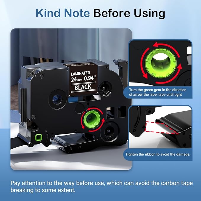 Black Label Tape 24mm TZe-355 Replace for Brother P Touch 1 Inch | Compatible with TZe TZ Tape 24mm 0.94 Laminated White on Black Work for Brother Ptouch PTD600 PTP710BT PTP700 P750W, 5-Pack