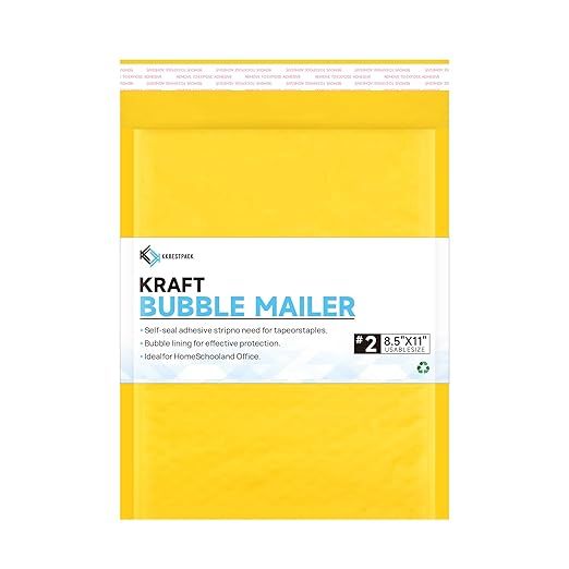 Kkbestpack Kraft Paper Bubble Mailers #2, 8.5x12 Inch Self-Seal Padded Mailing Envelopes, Usable Size 8.5x11, Pack of 100