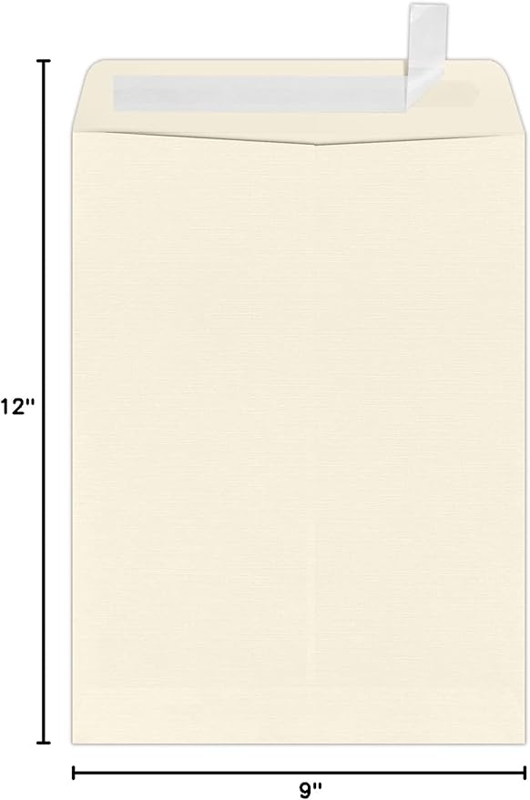 LUXPaper 9 x 12 Open End Envelopes | Peel & Press | Natural Linen | 80lb. Text | 1,000 Qty
