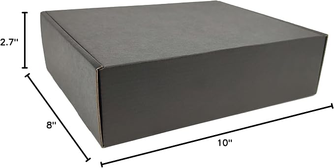 10x8x2.7 Shipping Boxes (25pcs) Black Mailer Corrugated Cardboard Box | for Packaging, Literature, Packing, Mailing, Storage, Small Business, Moving, Gift, Supplies, Quick Fold, Tab Locking