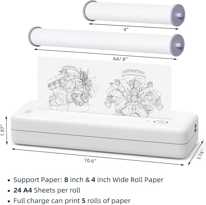 HPRT A4 Thermal Printer Paper Rollx2, 8.3 inches Wide Compatible with HPRT POOOLITECH MT810 and Other Portable Thermal Printers (2 Rolls | 8.3''x23') (Inches, 8.3)