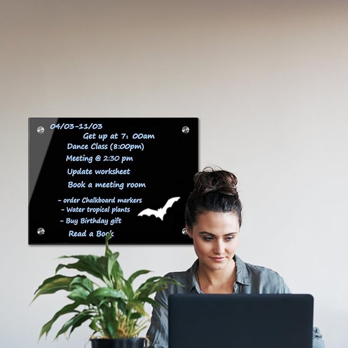 Black Glass Dry Erase Whiteboard, 18" x 24" Frameless Glass White Board for Home, School, Office, Black Surface