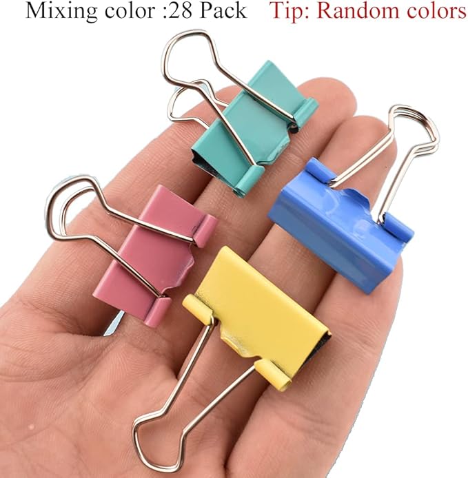 HAHIYO Binder Clips Paper Clamps Spring Steel Sturdy 0.98 inches Width 0.31 Inch Capacity No Sharp Edges Heavy Duty Tight Grip Reusable Color Metal Bright Finish for Home Office School 28 Pack