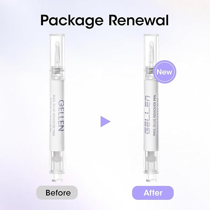 Gellen Nail Glue Remover, Nail Glue Remover for Press on Nails, 2 Pcs Non Acetone Gel Glue Off Remover, 10s Quick Remove for Nail Tips Fake Nails Solid Glue Gel