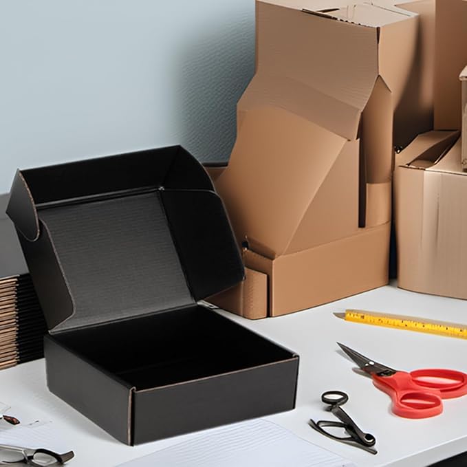 Small Shipping Boxes 10x10x3 Inch (25 Pack) - Sturdy Black Corrugated Cardboard Boxes for Small Business, Ecommerce, Mailing & Packaging | Recyclable Gift & Storage Boxes