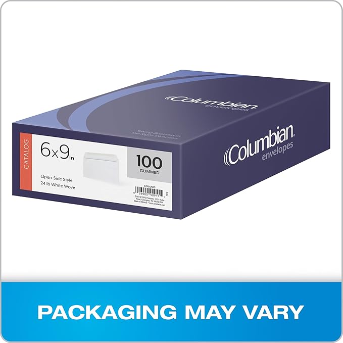 Columbian 6 x 9 Booklet Envelopes,Windowless,White,Gummed Closure,Mailing Envelopes,100/Box (COLO915),(Pack of 10)
