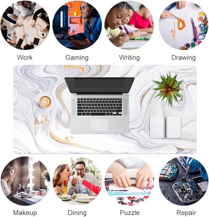 QiyI PU Leather Large Mouse Pad, Office Decor, 31.5" x 15.7", Gold Striped | Desk Décor Accessories, Extended Size, Waterproof & Easy to Clean, Smooth Surface, Non Slip Desk Organization