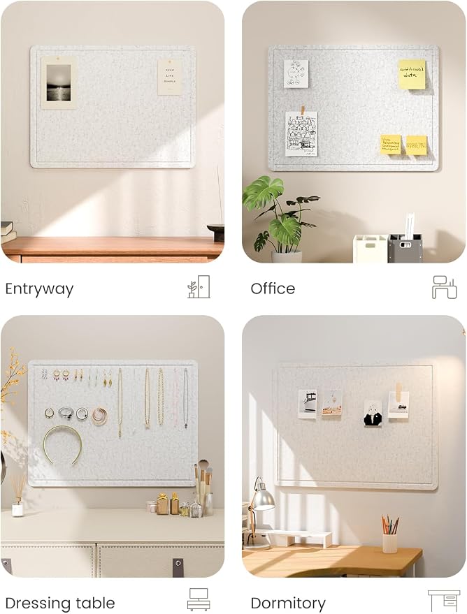 Fluxynara 23.6" x 17.1" Bulletin Board, Light Gray | Cork Board Alternative with 12 Removable Adhesive Tabs, Foldable Felt Pin Board for Home, Office, Classroom & Dorm