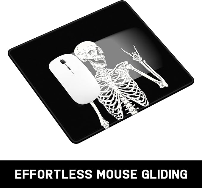 Mouse Pad, Minimalism Marble Style Computer Pad, Anti-Slip Rubber Mouse Mat with Stitched Edges for Gaming, Office, Laptop, PC, Women, 9" x 8" Thick 3 mm, Black Skull