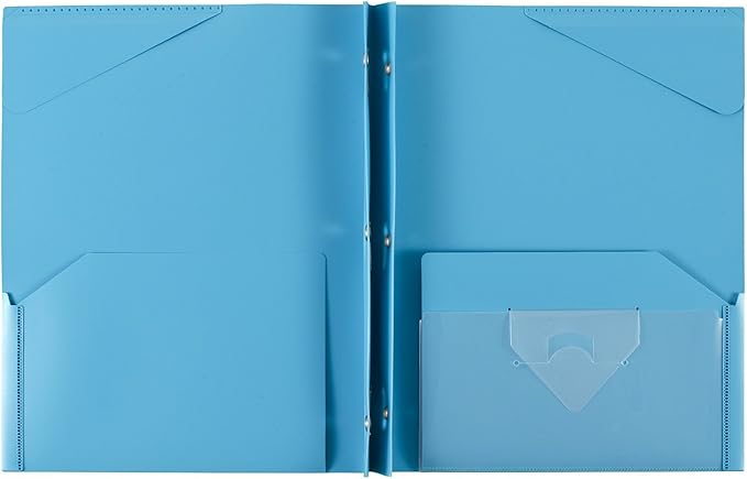 Five Star 2-Pocket Folder,Plastic Folder with Stay-Put Tabs and Prong Fasteners,Holds 8-1/2" x 11" Paper,Tidewater Blue,White,Amethyst Purple,Harvest Yellow (38064),(Pack of 24)