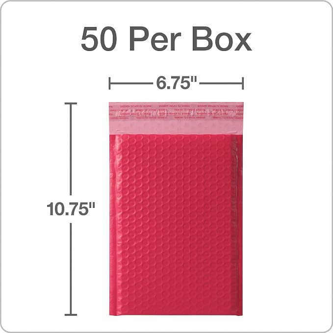 Quality Park Bubble Mailers, 6 x 9 Shipping Envelopes, Water Resistant Red Poly Padded Envelopes, Redi-Strip Peel Off Closure, 50 Per Box (QUA85864)