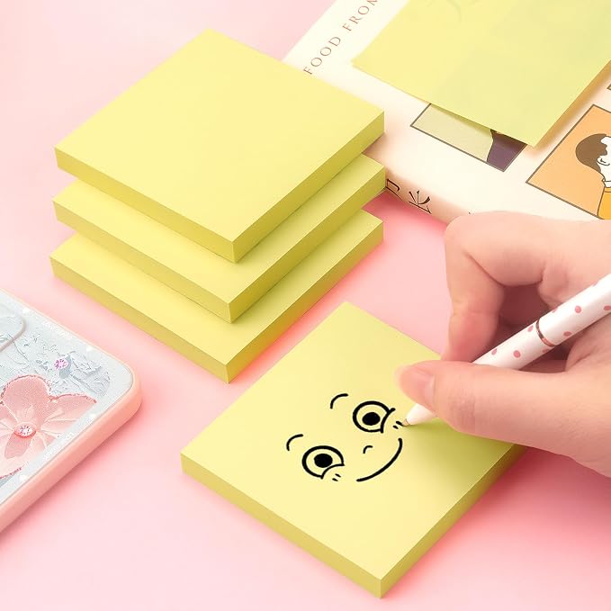 OSBOO Sticky Notes 3x3 with Bright Colors, 4 Pads 90 Sheets/Pad (Yellow) | Bright Yellow Self-Stick Notes Pads, 360 Sheets Total, Easy to Stick and Remove, Perfect for Office, School and Home