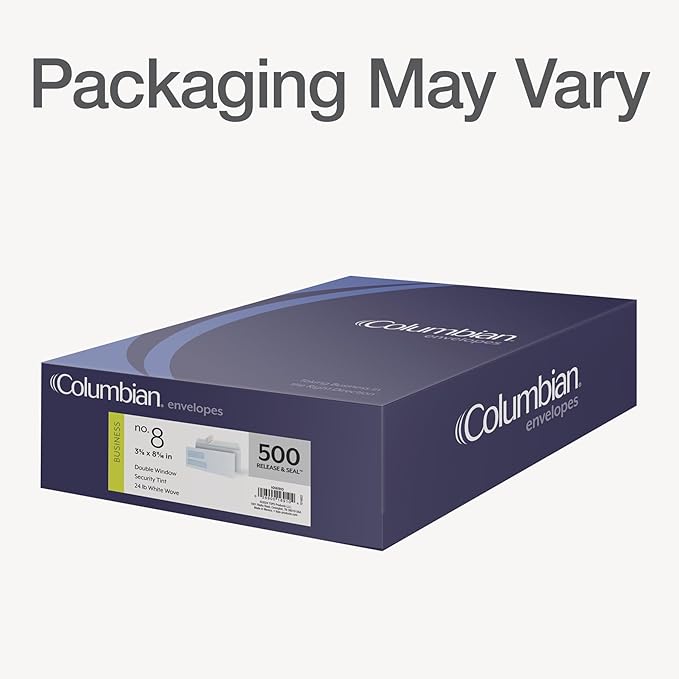 Columbian #8 Double-Window Self Seal Security Tint Envelopes, 500/Box, 24lb White Wove, 3-5/8 x 8-11/16 Inches (1016910)