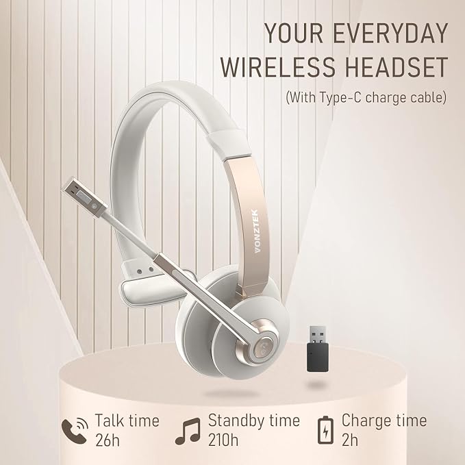 Wireless Headset, Trucker Bluetooth Headset Noise Canceling & Mute | 5.0 Bluetooth Headphones with Mic & USB Dongle for Cell Phone Computer Work Office Teams Meeting Call Center