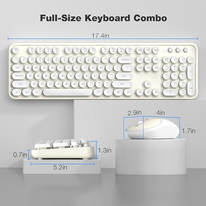 MOFII Wireless Keyboard and Mouse Combo, Milk White 2.4G Full Size Keyboard, Round Key Typewriter Keyboards and Cute Mice with 2-in-1 USB Dongle, for PC Laptop Chromebook Smart TV