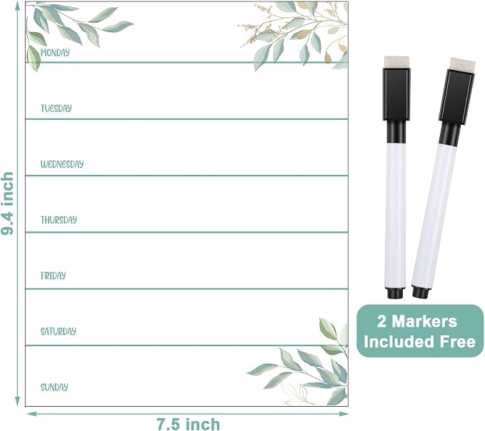 Outus 2 Pieces Magnetic Weekly Dry Erase Boards Erasable Weekly Calendars Whiteboard Planners with 2 Pieces Markers for Office, Home, School Supplies (Leaf Style)