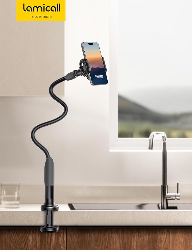 Lamicall Gooseneck Bed Phone Holder 33.4" Full Adjustable Flexible Arm | Fast Install, Full Adjustable, Stable Flexible Long Arm, Bedside Multipurpose Holder for 4-7" Phone, iPhone 17 Pro Max Air