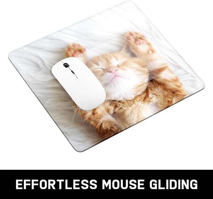 Mouse Pad, Minimalism Marble Style Computer Pad, Anti-Slip Rubber Mouse Mat with Stitched Edges for Gaming, Office, Laptop, PC, Women, 9" x 8" Thick 3 mm, Cute Cat