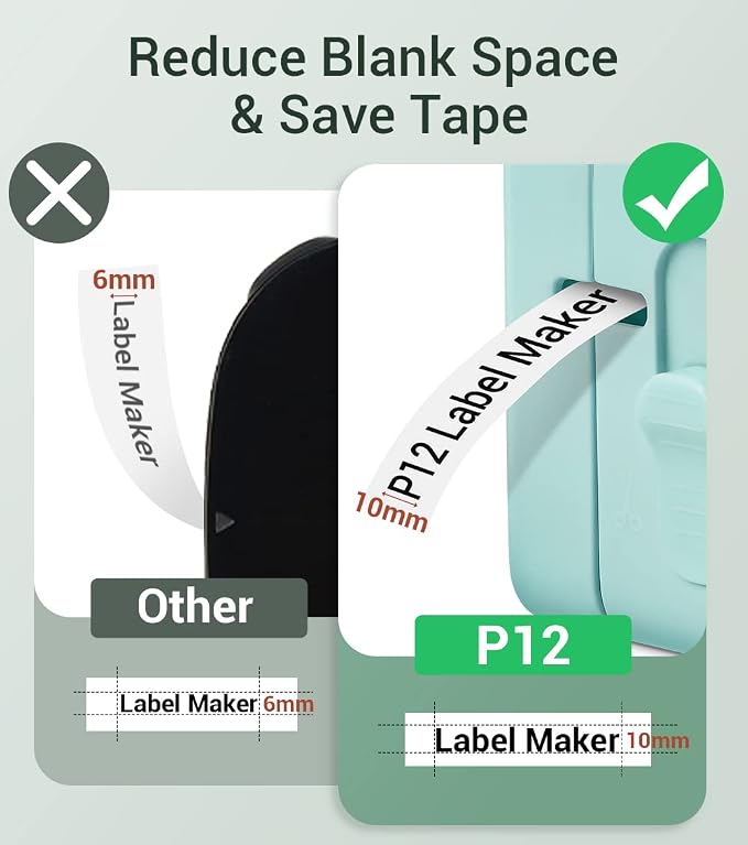 Phomemo P12 Label Maker Machine with 1 Tape, Bluetooth Small Ribbon Printer | Thermal Transfer Ribbon Printer, Printer Machine with Typewriters Templates for Home, School, Clothes, Gift Wrapping, Office