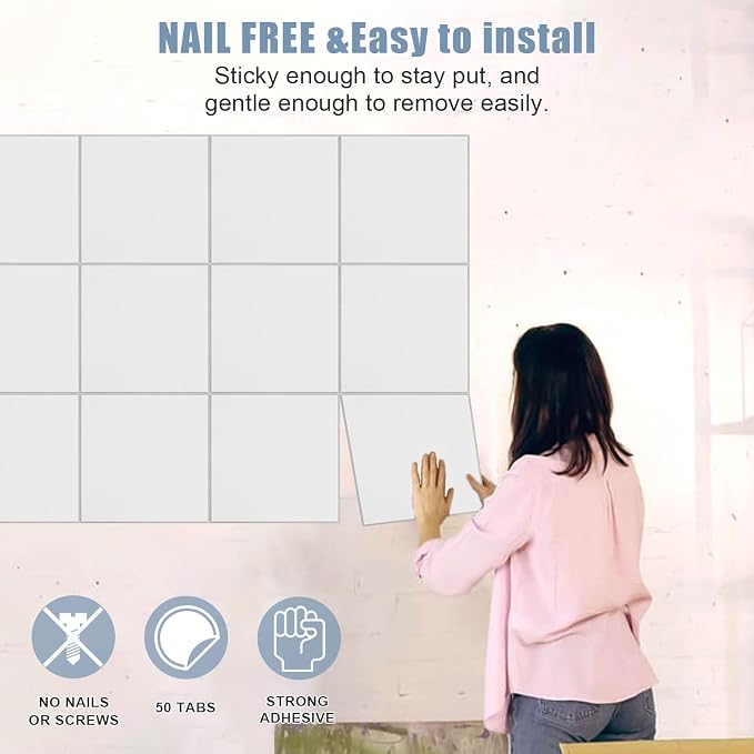 48" x 36" Large Felt Bulletin Board & Cork Board Alternative, Warm White | 12 Pack Removable Felt Wall Tiles with 30 pushpins, 60 Safe Adhesive Tabs, Pin Boards for Wall Decor, Home ,Office, Classroom