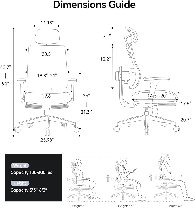 Ergonomic Office Chair-Home Office Desk Chair with Footrest, Auto-Following Backrest & Headrest, 4D Armrests, 96°-136° Recline (Black, 2D Headrest)