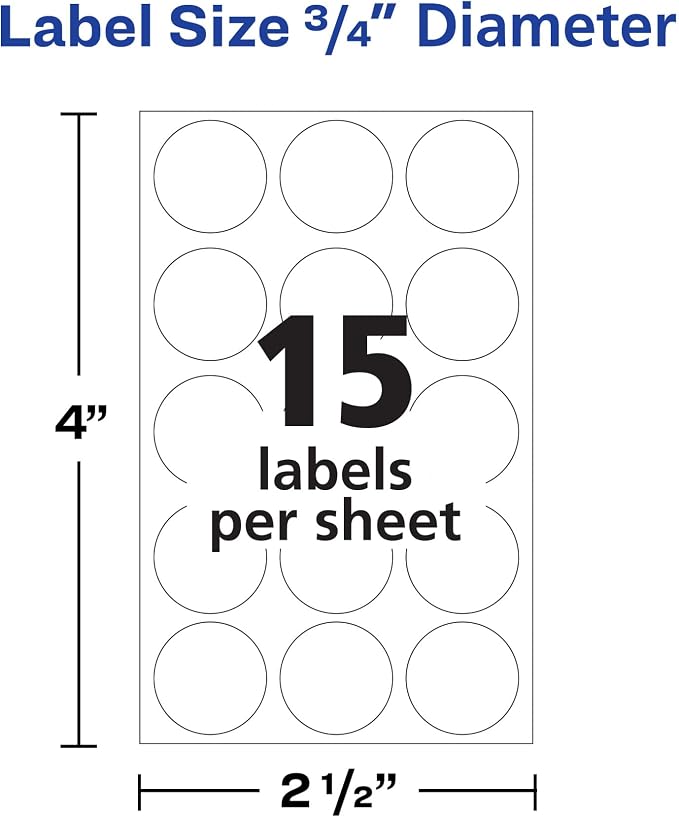Avery® Multi-Use Removable Labels, 3/4 Inch Round Stickers, White, Non-Printable, 315 Blank Labels Total (6738)