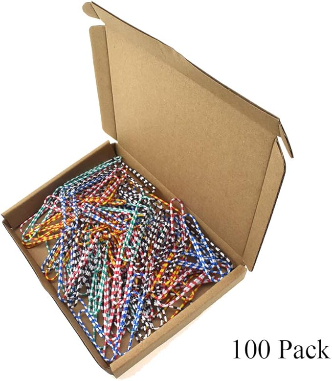 HAHIYO Paper Clips 2 inches (50mm) Length Striped Paperclips Vinyl Coated Prevent Scratching Tearing The Pages Sturdy Assorted Colors for Bookmark Organize Home Office School 100 Pack