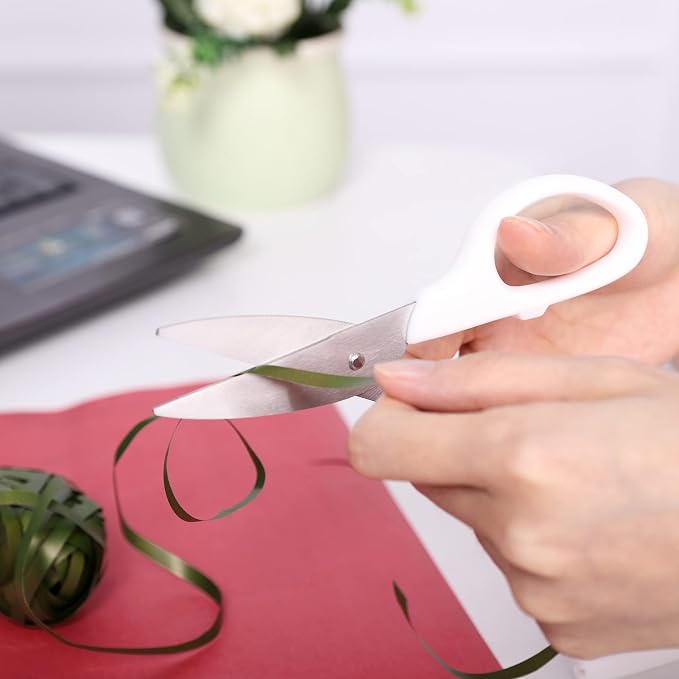 YOUGUOM 6in White Scissors, Multipurpose for Office School Crafts Sewing | Comfort Grip, Stainless Blades, Left/Right Hand, Cuts Cardboard, Fabric for Home Classroom, Teacher Desk, w/Protective Cover