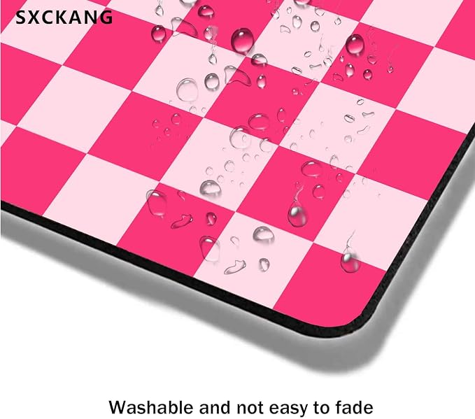 Hot Pink Mouse Pad, Aesthetic Checkered Mousepad, Cool Square Computer Mouse Mat Design, Girly Kids Girls Teen Pretty Modern Decorative Mouse Pads for Laptop Office, 9.5x7.9 inch