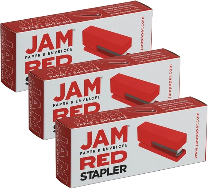 JAM PAPER Modern Desk Stapler - Red - 3/Pack