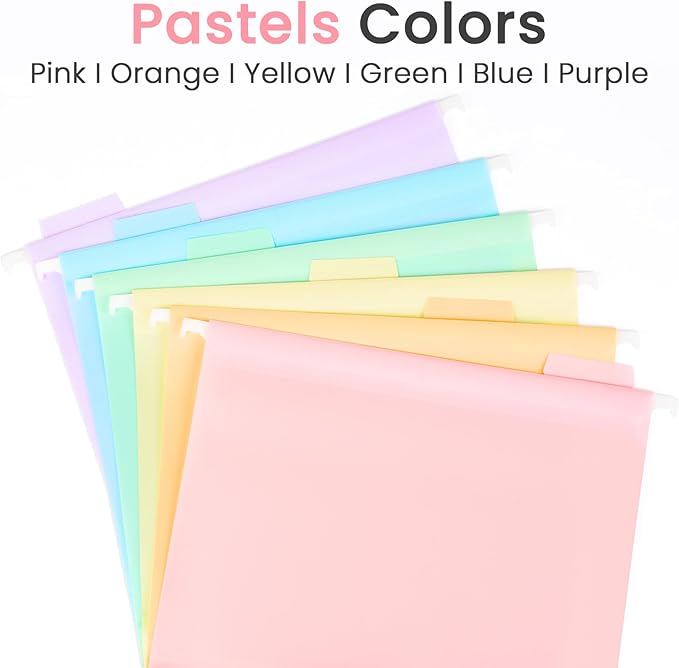 Sooez Extra Capacity Plastic Hanging File Folders, File Organizer | 36 Counts Expanding File Folders Letter Size with 2" Expansion, 1/6-Cut Tabs for File Cabinet, Drawer, Pastels Colors