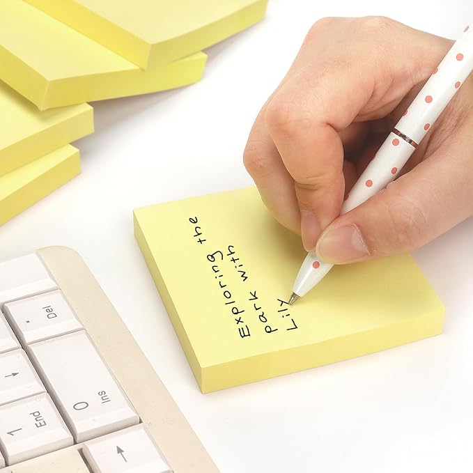 Sticky Notes 3x3 Self-Stick Notes Pads with 6 Bright Colors, Easy to Post for Office, Shool, Home, 6 Pads/Pack, 100 Sheets/Pad (Yellow)