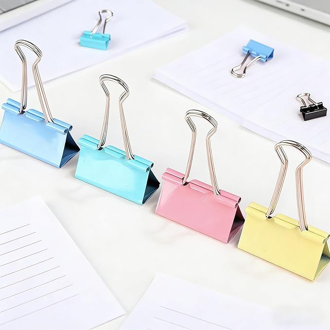 180 Pack Colored Binder Clips Bulk, 4 Size Assortment Includes Large, Medium, Small, Mini Metal Clips (1.26”, 1”, 0.75”, 0.6”), Heavy-Duty Metal Paper Clamps for Office & School Supplies