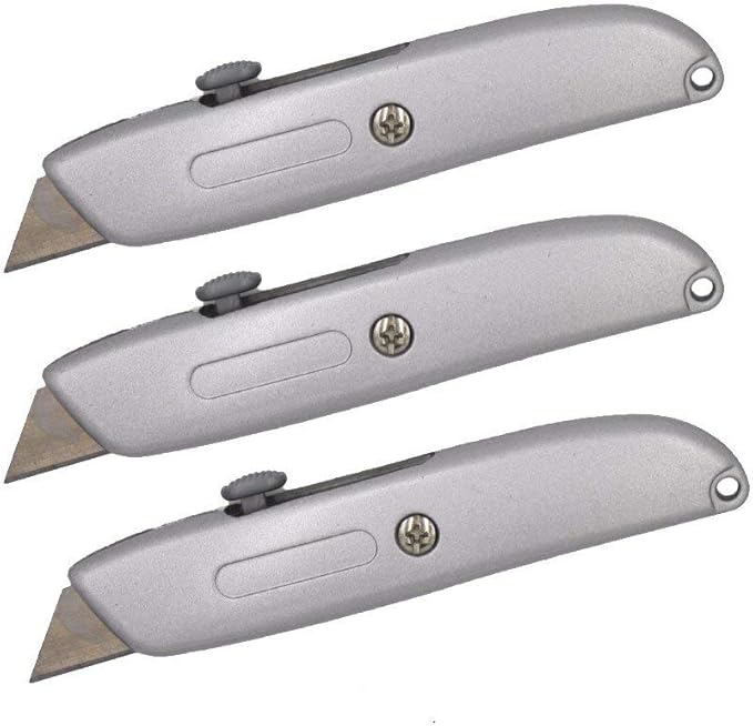 Wideskall® Heavy Duty Box Cutter Retractable Blade Metal Utility Knife (Pack of 3)