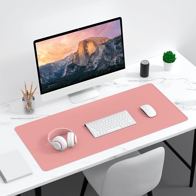 Dapesuom Large Gaming Mouse Pad, Extended Mouse Mat with Stitched Edges, Full Size Keyboard Pad with Non-Slip Base, Big XXL Computer Desk Mats for Gamer, Laptop, Office, 35.5 x 15.7in, Rose Pink